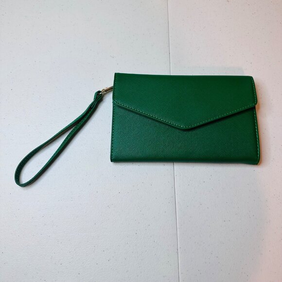 RFID Blocking Green Wallet Clutch Wristlet with Snap closure Multiple Card Slots - Picture 3 of 11